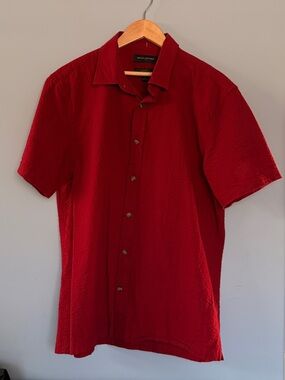 Banana Republic Red Short Sleeve Button-Up Shirt